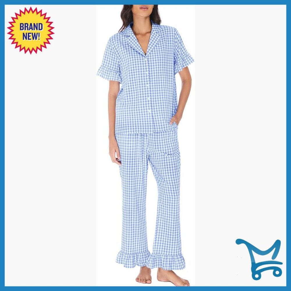 Cotton Pajama Set with V-Neck Top and Ruffle Pants for Lounge and Sleep